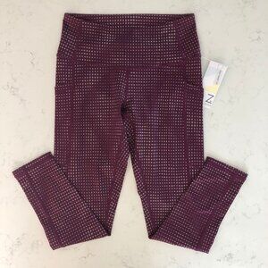 Z by Zella The Daily Hi Waisted 2 Side Pockets 7/8 Leggings Burg + Gray Sz S NWT